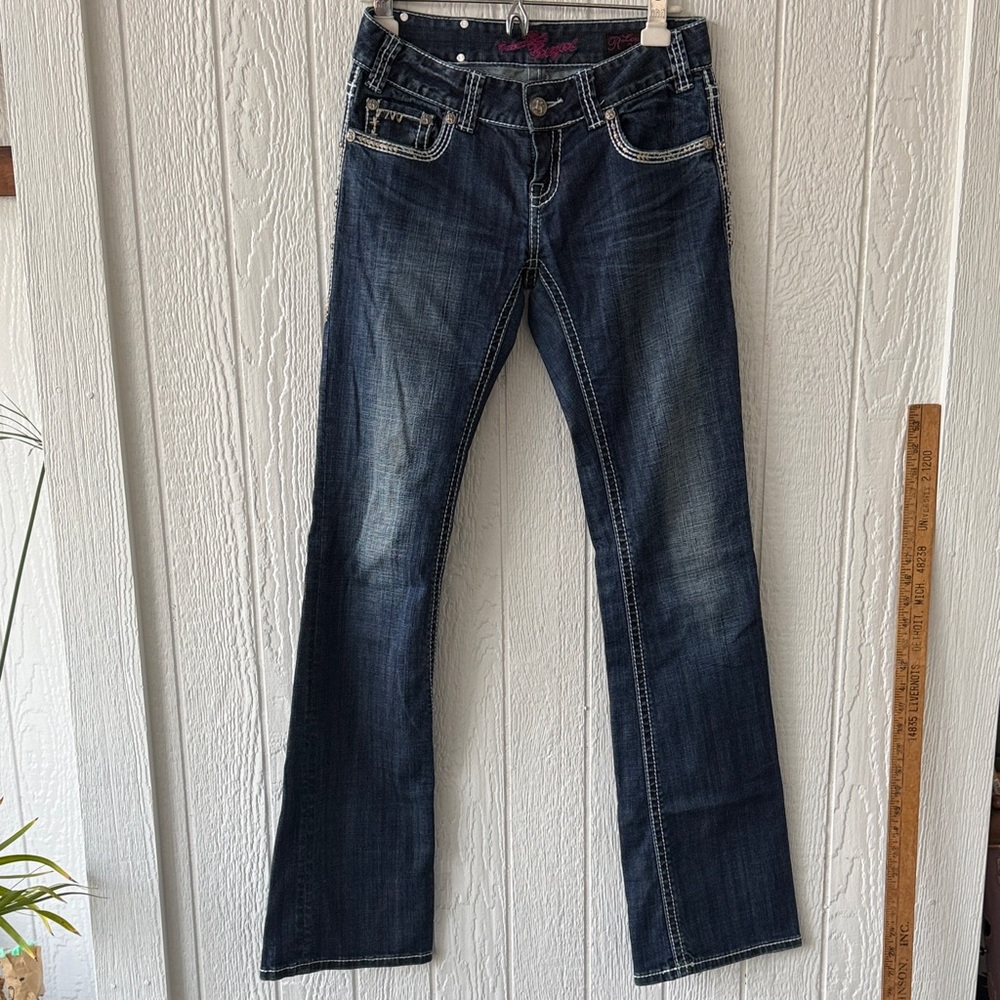 Rock and Roll Cowgirl Low Rise Bootcut Rhinestone denim jeans sz 26 x 36 - Picture 6 of 14